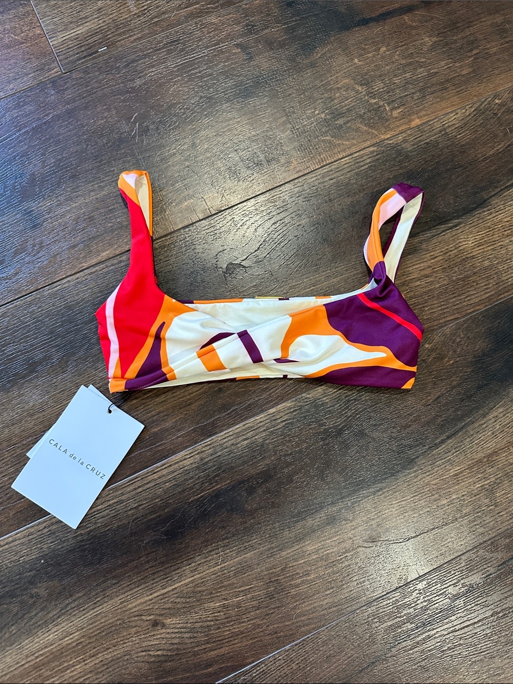 Cala de la Cruz Women’s Abstract Print bikini Top - Orange/Purple/White